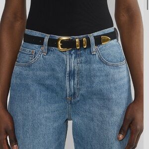 Aritzia Black Belt with Gold Buckle
